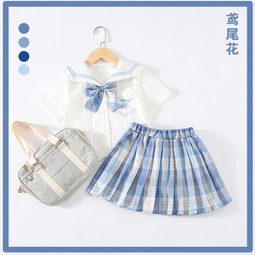 玉桂狗女童衣服連衣裙夏季洋氣兒童時髦大耳狗童裝jk裙子制服套裝