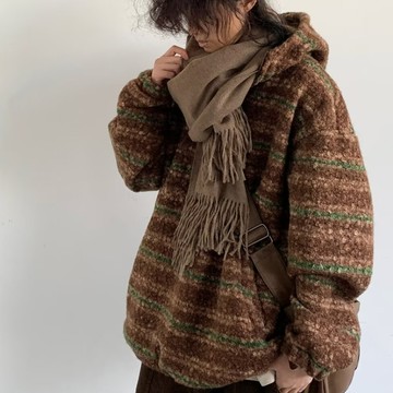 秋冬新款日系復古小衆條紋半拉連套頭衛衣 男女同款 簡約百搭潮男痞帥流行時尚休閒寬鬆連帽外套