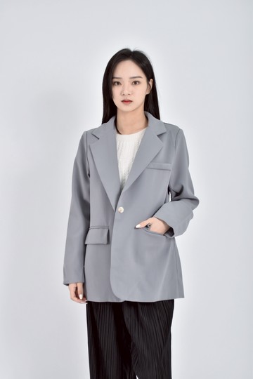 (M) 【Ellie私服】harper西裝後扣藍灰色外套