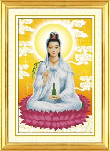 坐蓮觀音菩薩十字繡精準印花線繡新款客廳小幅佛像滿磚鉆石畫