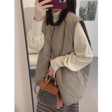 基礎款日系薄棉保暖羊羔毛棉馬甲女冬季小個子超好看無袖坎肩上衣
