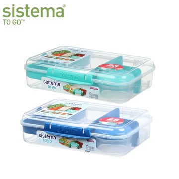 TOGO 隨行保鮮盒長形分格(附醬料罐)1.48L  綠色｜藍色 - 藍色