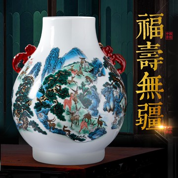 景德鎮陶瓷仿清雍正百鹿尊福筒瓶客廳電視柜酒柜博古架裝飾品