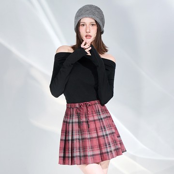 多變一字領短絨長袖上衣