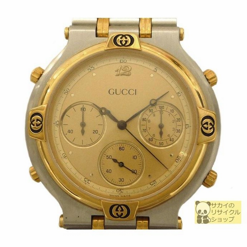 GUCCI メンズ腕時計 ラウンド時計 クロノグラフ SS×GP クオーツ