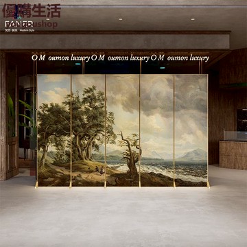 優購生活~定制梵而法式復古平風屏風隔斷客廳現代簡約臥室遮擋折疊移動油畫家用定制 屏風櫃 屏風 隔間 客廳 玄關櫃 隔板 屏風架訂製 可付費上門安裝
