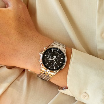 CITIZEN 星辰錶 曜月 計時月相電波腕錶 男錶 手錶-42mm黑灰 BY1030-50E