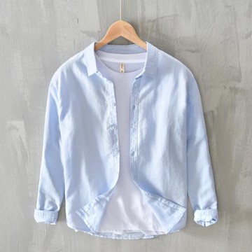 春秋男士亞麻長袖襯衫純色翻領工裝襯衣潮牌青年薄款休閑寸衫上衣