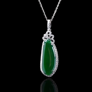 冰種老坑綠翡翠福瓜項鍊 18K金鑽石 | 天然翡翠A貨 | 送禮