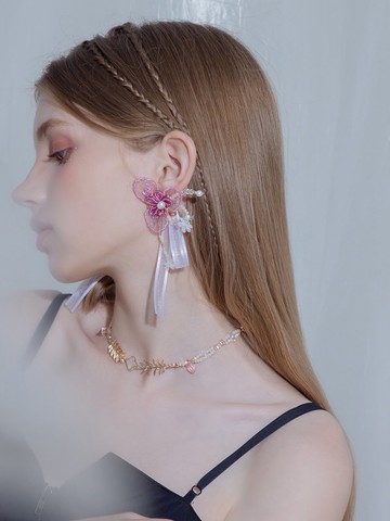 浪漫幻想家。(2way)MUCHAT手作14+18KGP透紗蝶結珠花純銀針耳環