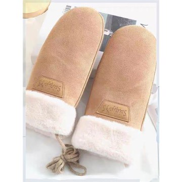 手套女冬季保暖防風防寒加絨掛脖連指悶子手套懶人快速便捷綁手套