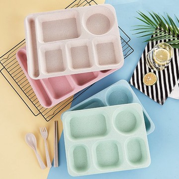 小麥秸稈分格餐盤學生食堂打飯盤兒童快餐盤防燙摔幼兒園餐盤可愛