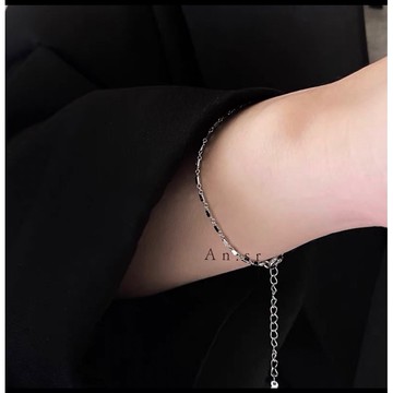 An:sr—『森林系方塊鏈條手鍊 』純銀 防水 抗過敏 森林系 日系 韓系 氣質 手鍊C0016