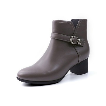 『絕版特賣★3折起』GREEN PINE仿舊感皮帶V剪裁拉鍊高跟短靴 鐵灰色 (00317270)