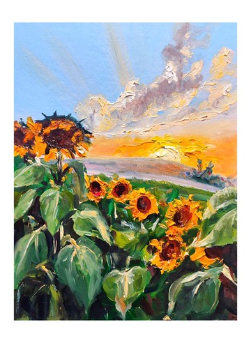 風景畫，手工藝術，向日葵，原創油畫，懸掛藝術