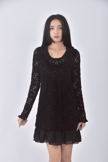 (S) mengtian質感長袖黑色洋裝