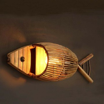 免運/可開票 落地燈 立燈 吊燈 壁燈 檯燈 日式竹藝編織網伽酒吧東南亞田園餐廳燈led竹燈創意魚型個性壁燈 公司貨 快速出貨PPP1111