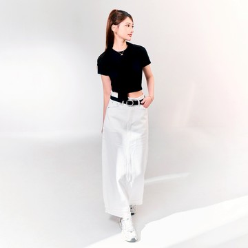 【MAJOR MADE】捲邊簡約牛仔白長裙