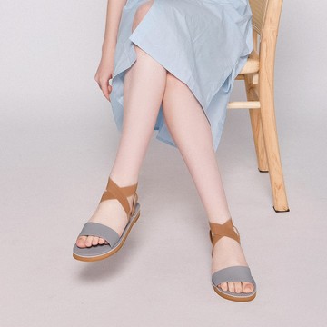 【新品】小時光 夏日撞色平底羅馬涼鞋 灰 (1E3023)