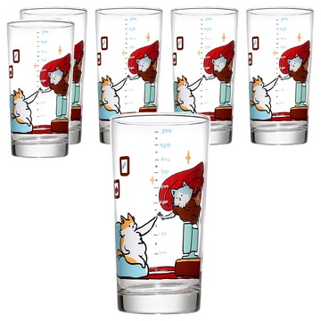 Ocean Glass 創世喵刻度杯570ml 透明  6個