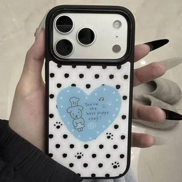 ✨iPhone手機殼✨ins韓風適用蘋果16Promax手機殼玻璃iPhone15/14/13藍心小狗高級