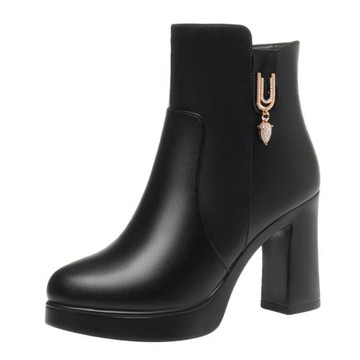 不累腳厚底高跟防水臺圓頭短靴