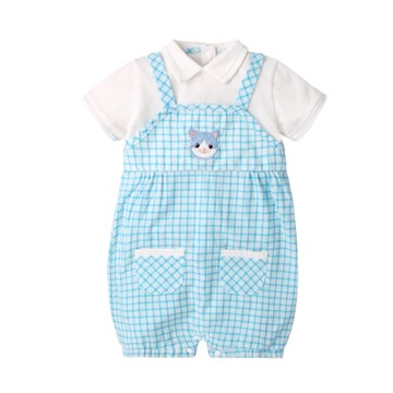 baby童衣 假吊帶格紋貓咪刺繡連身衣 60185