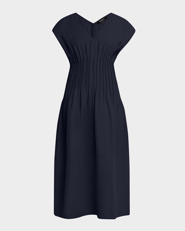 Pintuck Viscose-Linen Midi Dress