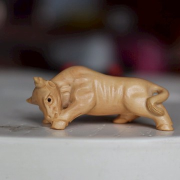 原木十二生肖牛鑰匙扣桃木屬相牛吊墜木質生肖吊墜1入