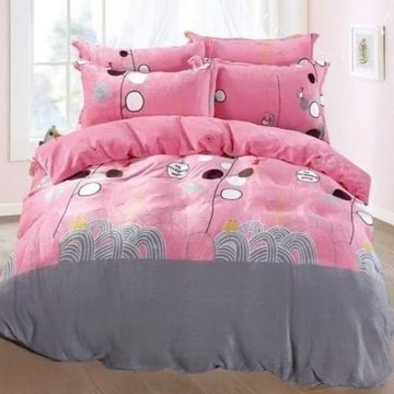法蘭絨厚床包法蘭絨被套鋪棉兩用被單 4件組  雙人(5尺)  灰粉氣球  1組