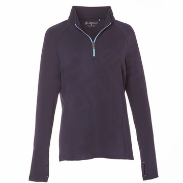 WILDLAND荒野-女超彈茶碳抗菌拉鍊功能衣深藍色