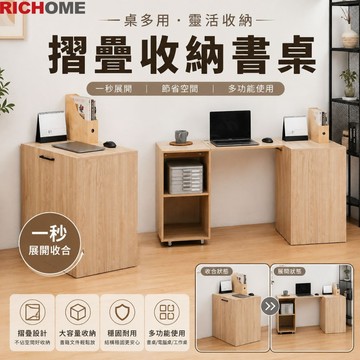 RICHOME 雷克摺疊收納書桌 可摺疊收納桌 工作桌 電腦桌 辦公桌 房間 折疊展示櫃 節省空間 DE317