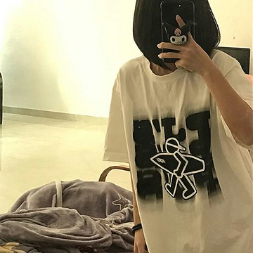 美式復古純棉短袖t恤女夏新款潮牌印花oversize原宿風寬松上衣服