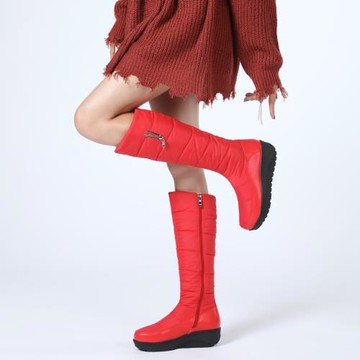 圓頭側拉鏈冬季厚絨大碼雪地靴