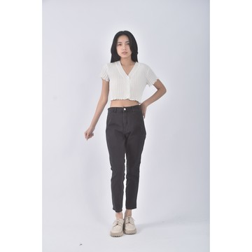 (XL) 高腰丹寧牛仔質感灰色長褲二手衣