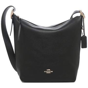 COACH - 素面荔枝皮革斜背包 (黑)