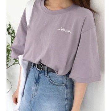 日本 GRL - 美式簡約刺繡logo寬版T恤-紫羅蘭 (F)