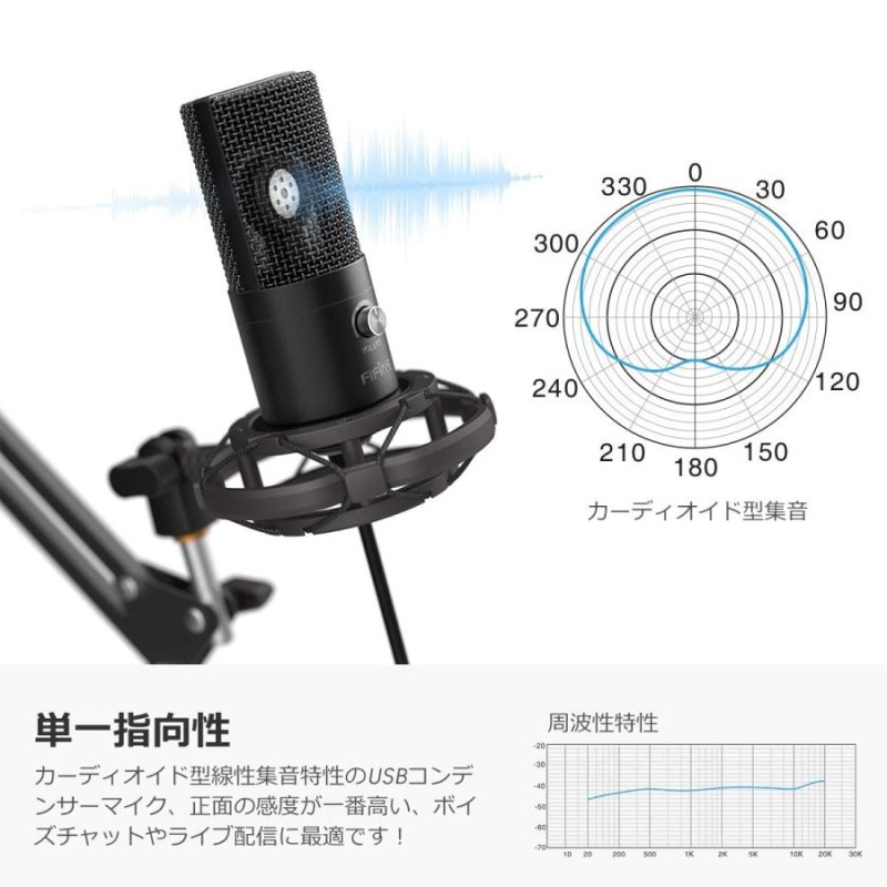 FIFINE USBマイクセット コンデンサーマイク ゲーミングマイク 単一指向性 アームスタンド付き（三脚スタンドなし） ポップガード付き 配信用  | LINEブランドカタログ