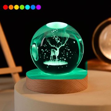 【All Splendid】炫彩水晶球小夜燈 馴鹿 裝飾燈 氛圍燈 玫瑰燈 氣氛燈 實木底座 暖光燈