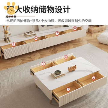 巖板 電視機櫃 新款 輕奢 地櫃 小戶型客廳 茶幾 法式 電視櫃  邊櫃 套裝[DD0317005]