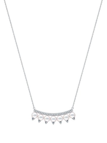 TASAKI - 18kt white gold Collection Line Danger plus diamond pavé necklace - unisex - 18kt White Gold/Akoya Pearl/Diamond - One Size - Silver