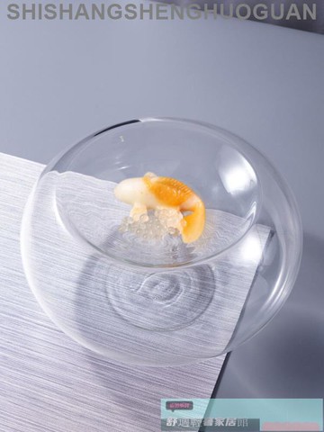 特色餐具 餐盤 可開發票 法式創意分子料理位上雙層玻璃透明盤甜品點心碗雙面西餐高檔餐具