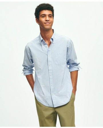 Brooks Brothers Men's Friday Shirt, Poplin Gingham | Light Blue | Size XS
