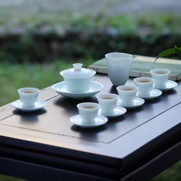 仿宋湖田窯影青瓷蓮瓣陶瓷功夫茶具蓋碗茶杯整套商業茶具禮品套組