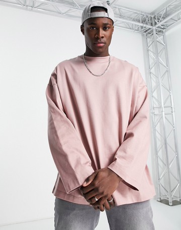 Topman long sleeve heavy weight oversized t-shirt in dusty pink