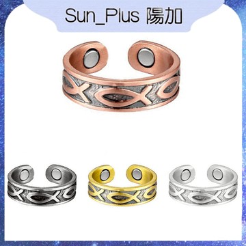 Sun_Plus 台灣現 雲錦 個性魚仔磁石戒指 單磁戒指 時尚復古磁石開口情侶戒指 磁石戒指 開口戒指 開運