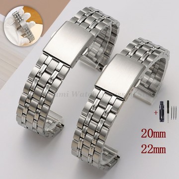 SEIKO 通用不銹鋼 5 珠錶帶 20 毫米 22 毫米金屬銀色手錶手鍊男士女士錶帶折疊扣腕帶適用於精工