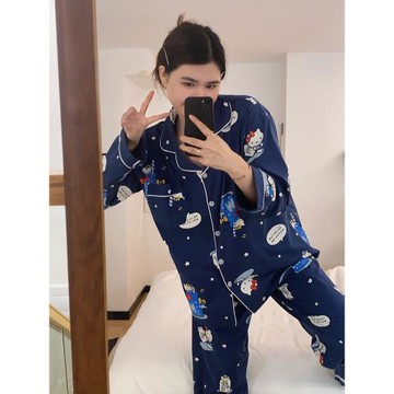 日系卡通凱蒂貓純棉睡衣女秋冬kitty開衫ins長袖長褲家居服兩件套