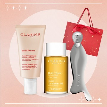 〔平輸版〕【CLARINS 克蘭詩】 孕婦宛若新生調和按摩組[撫紋霜+護理油+按摩器+禮袋]