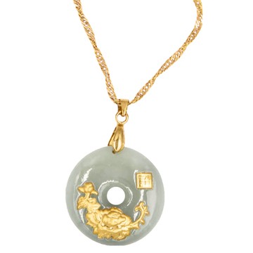 天相 玉漾牡丹璀璨鑲玉項鍊  1條  金色  墜子2.7cmx4cm/金鍊長18吋